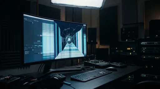 Cracked Computer Monitor in Dark Studio