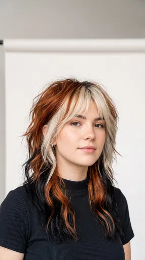 Woman Modeling Trendy Calico Wolf Cut Hairstyle