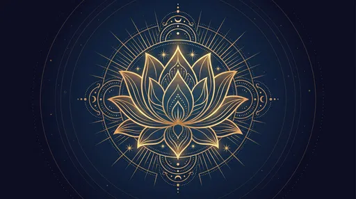 Golden Lotus Mandala on Dark Blue