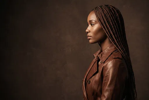 Profile Portrait of Woman in Brown Leather