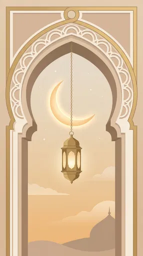 Islamic Arch with Crescent Moon and Lantern