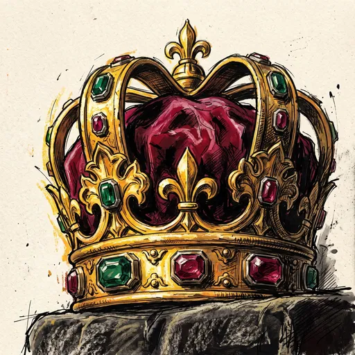Hand-Drawn Medieval Gold Crown Illustration