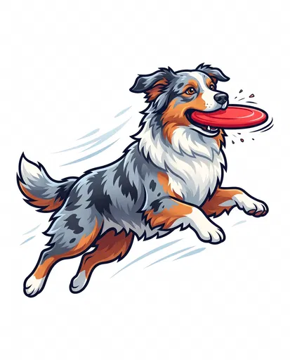 Australian Shepherd Catching Red Frisbee Clipart