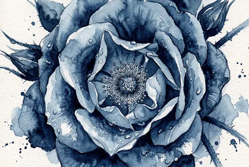 Indigo Watercolor Rose Illustration