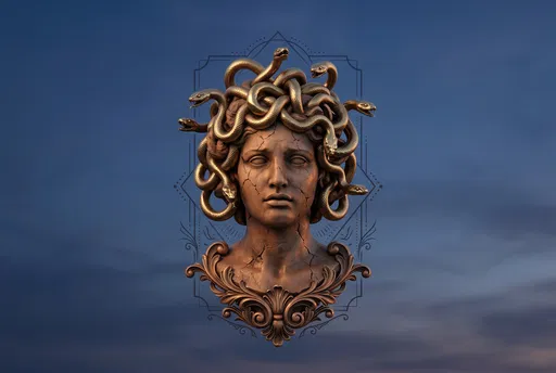 Cracked Clay and Bronze Medusa Bust