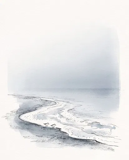 Minimalist Charcoal and Watercolor Beach Shoreline