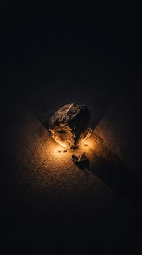 Illuminated Desert Boulder From Above at Night