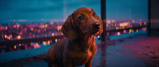Dachshund Puppy on Balcony at Twilight