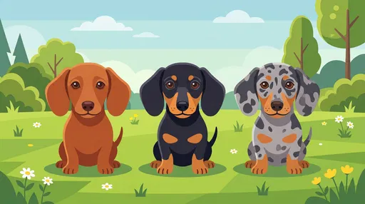 Three Dachshund Puppies Vector Illustration