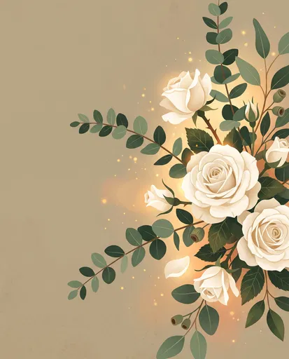 White Roses and Eucalyptus Illustration