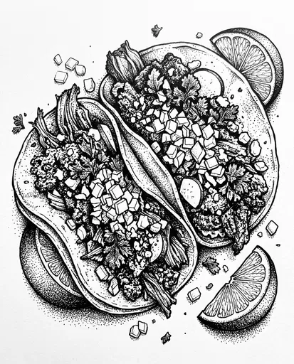 Black and White Ink Taco Illustration