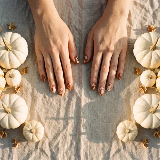 Autumn Floral Nail Art With White Pumpkins