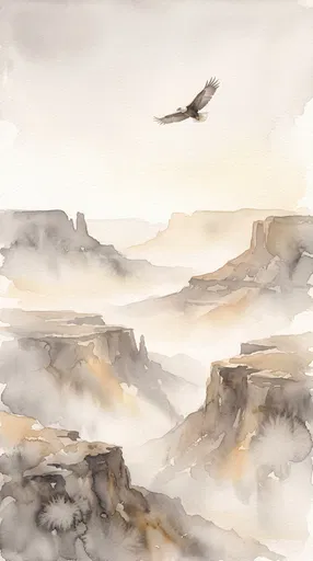 Watercolor Eagle Soaring Above Misty Desert Mesas