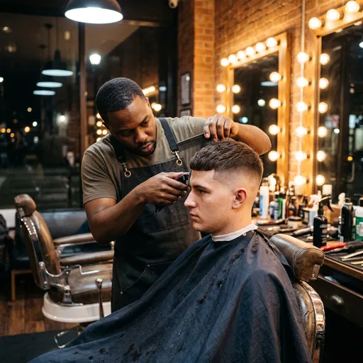 Barber Giving Client a Fade Haircut