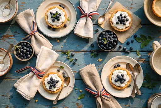 Rustic Blueberry Tarts Patriotic Flat Lay