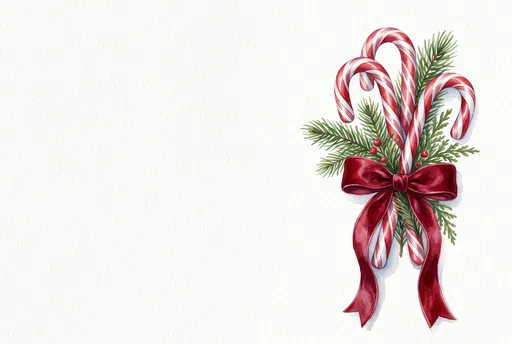 Watercolor Candy Canes with Red Bow