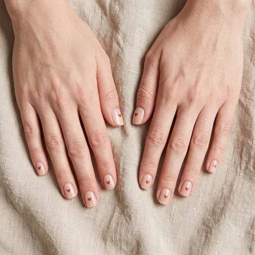 Minimalist Red Heart Nail Art on Hands