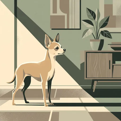 Mid-Century Modern Chihuahua in Sunlit Room