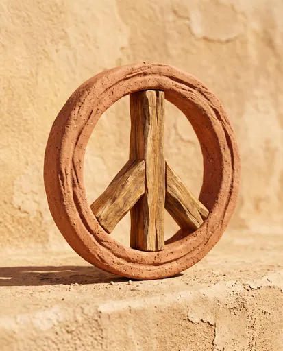Terracotta and Wood Peace Symbol