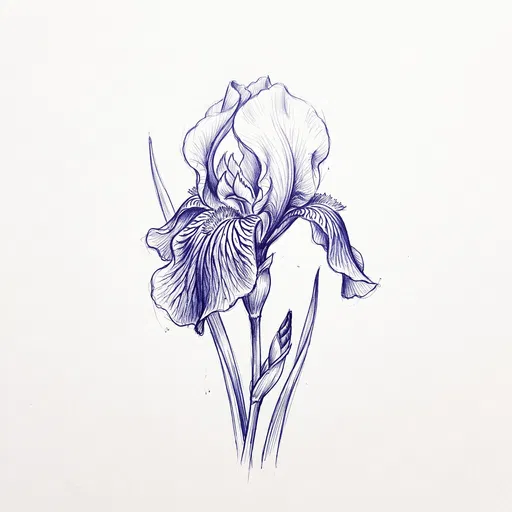 Blue Ballpoint Pen Iris Flower Sketch