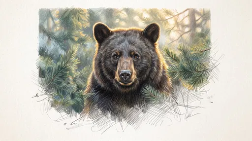 Colored Pencil Black Bear Portrait Illustration