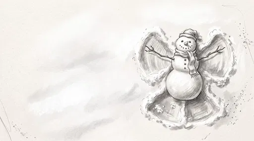 Sketch of Snowman Making Snow Angel