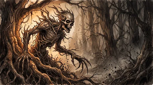 Watercolor Skull Forest Wraith Illustration