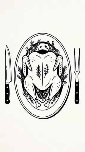 Monochrome Roast Turkey Platter Illustration