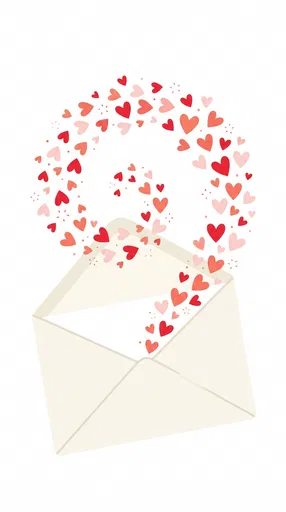 Cream Envelope Releasing Swirling Red Hearts