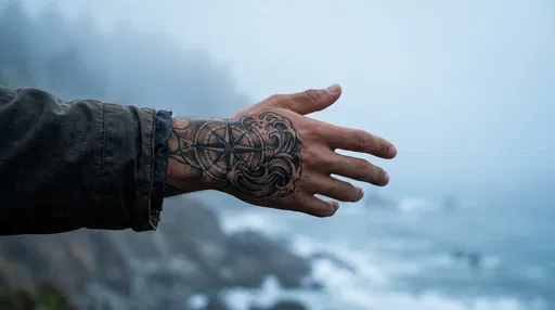 Man's Hand With Compass Wave Tattoo
