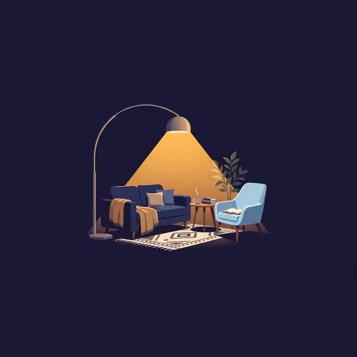 Minimalist Cozy Reading Corner Illustration at Night