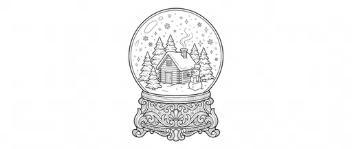 Winter Cabin Snow Globe Coloring Page
