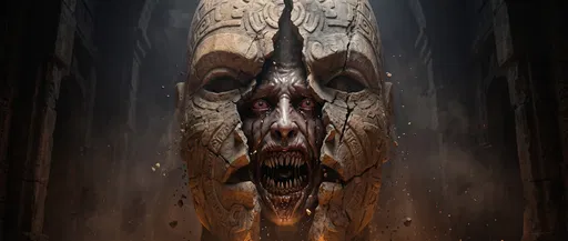 Cracked Stone Mask Revealing Demon Face