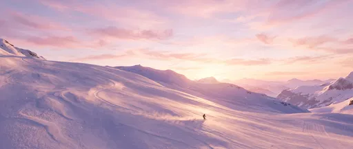 Skier Carving Alpine Slope at Sunset