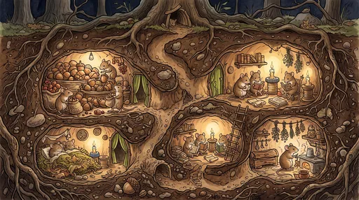 Cozy Underground Mouse Burrow Cross Section Illustration