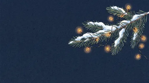 Snowy Spruce Branch With Glowing Lights