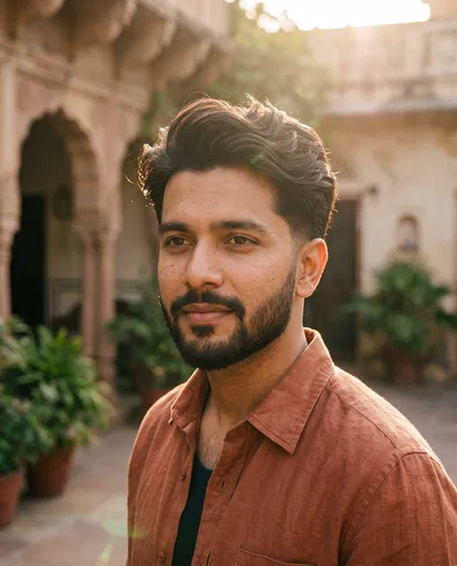 Bearded Indian Man in Courtyard
