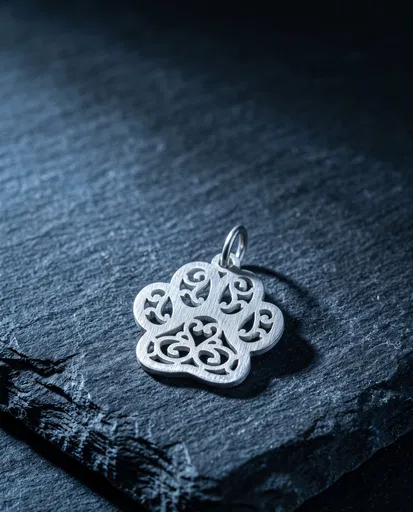 Silver Openwork Paw Print Charm on Slate