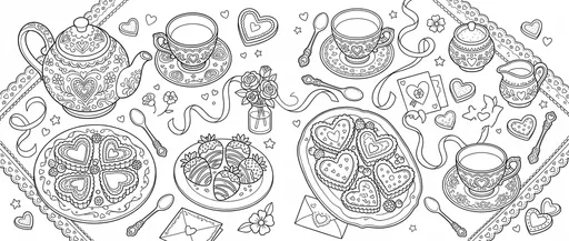 Valentine Tea Party Coloring Page
