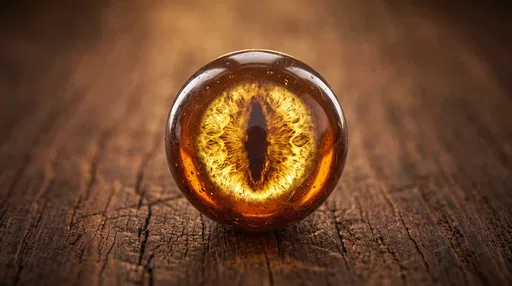Amber Glass Snake Eye on Wood