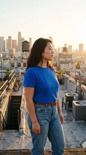 Woman on Urban Rooftop at Sunset