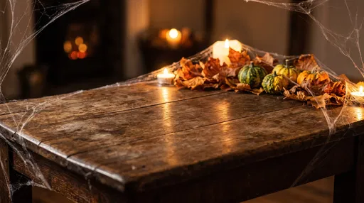 Rustic Halloween Table with Cobwebs and Gourds