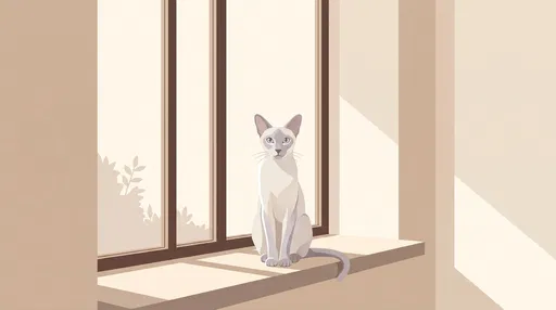 Minimalist Siamese Cat on Sunlit Windowsill