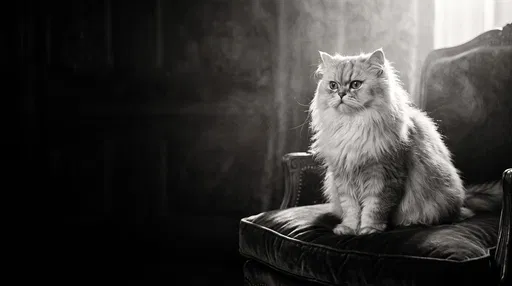 Monochrome Persian Cat on Velvet Chair