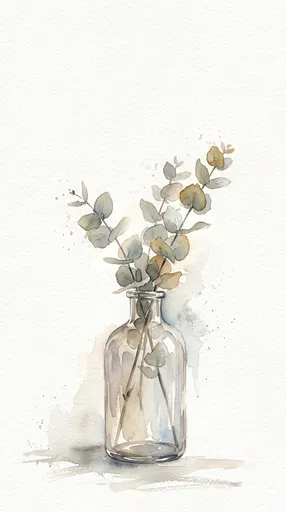 Watercolor Eucalyptus Stems in Glass Bottle