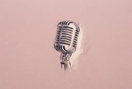Vintage Microphone Sketch on Pink Paper