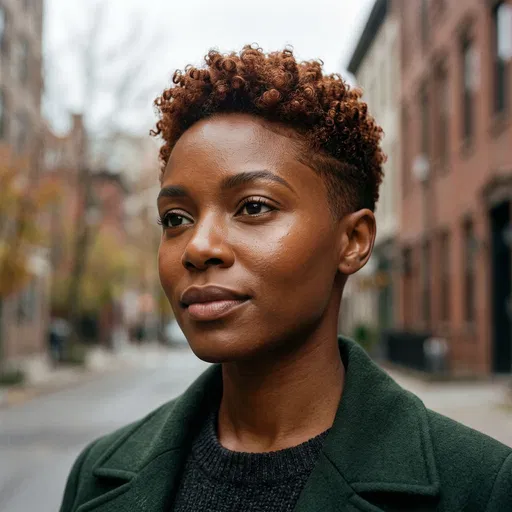 Woman With Cinnamon Coiled Pixie Cut