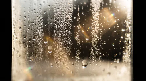 Macro Condensation Beads on Sunlit Glass