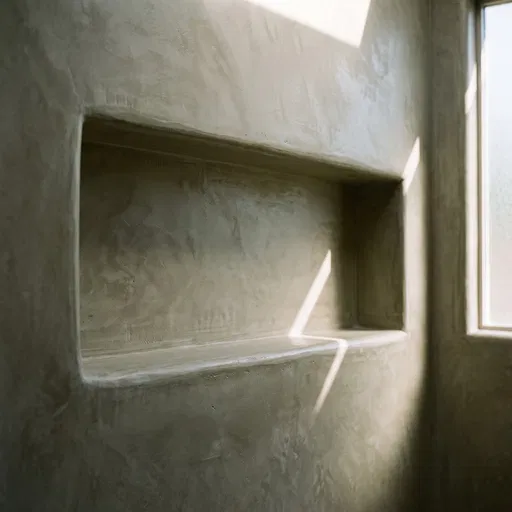 Minimalist Olive-Gray Tadelakt Shower Niche