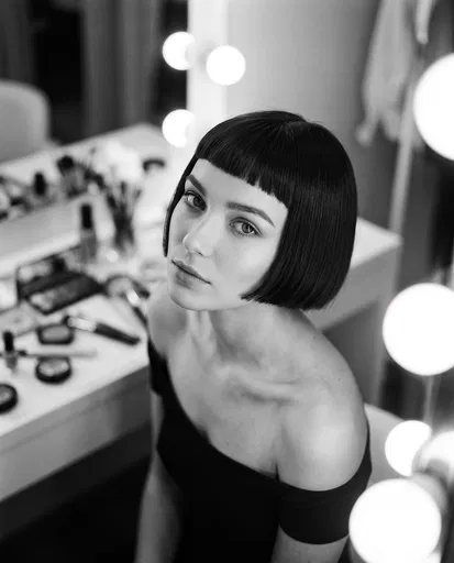 Monochrome Portrait of Woman with Micro-Bob